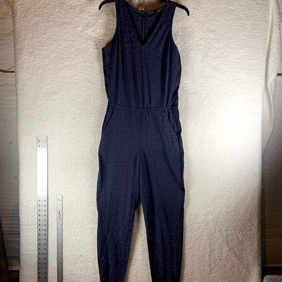 Athleta Brooklyn Women's Blue Animal Print Textured Jumpsuit Size 4 pockets 9139 - Picture 1 of 9